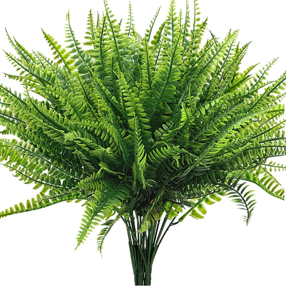 Artificial Boston Fern Plant Bushes 4 Pack Plastic Shrubs Grass Leaves Fake Plants Outdoor Indoor Greenery Home Garden Décor UV Resistant Table Centerpieces DIY Decoration Planting Filler