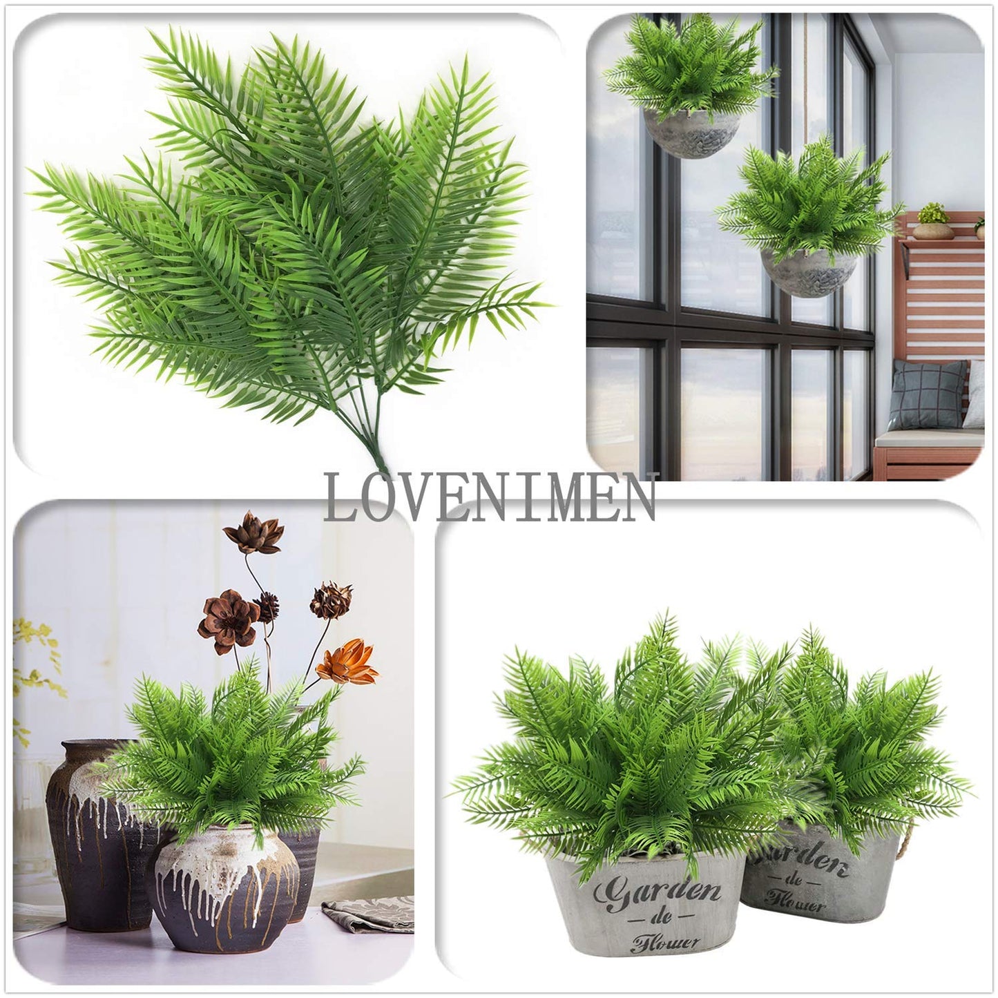 Artificial Boston Fern Plant Bushes 4 Pack Plastic Shrubs Grass Leaves Fake Plants Outdoor Indoor Greenery Home Garden Décor UV Resistant Table Centerpieces DIY Decoration Planting Filler