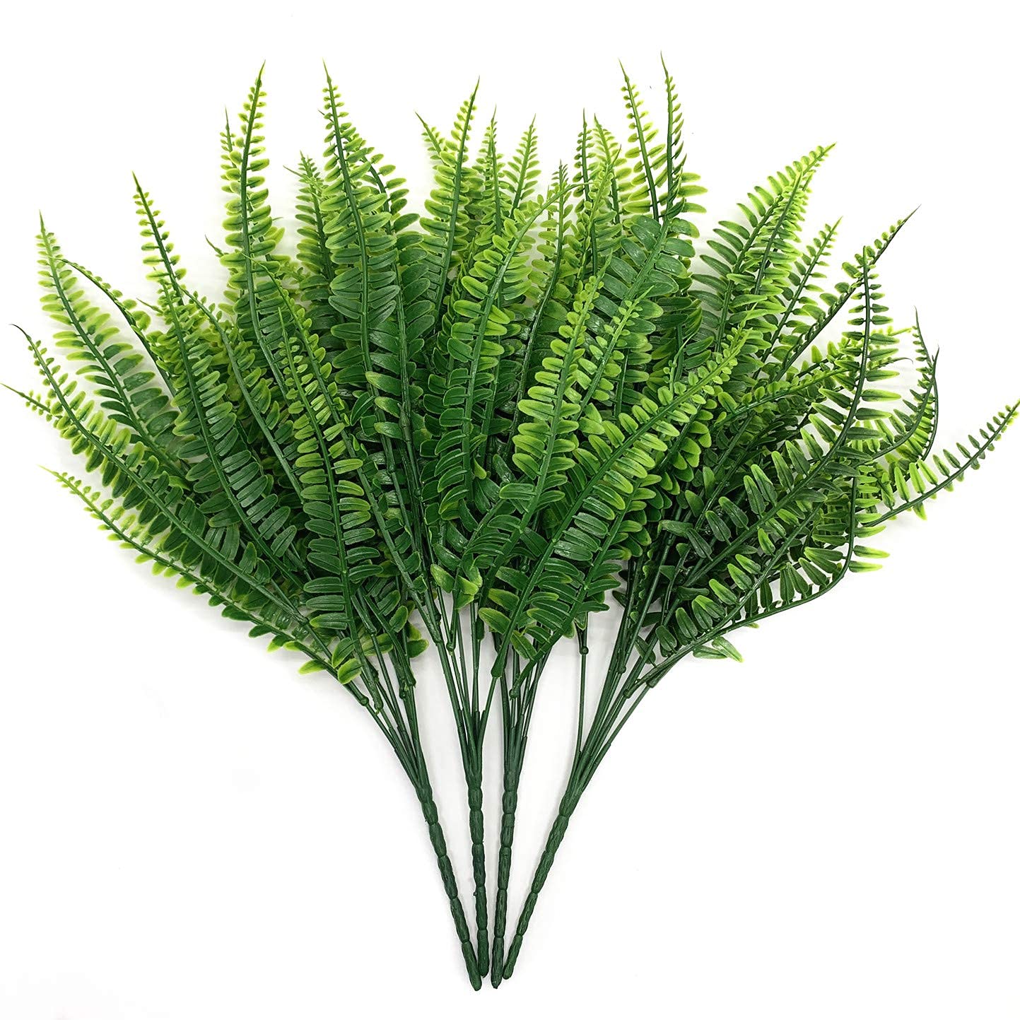 Artificial Boston Fern Plant Bushes 4 Pack Plastic Shrubs Grass Leaves Fake Plants Outdoor Indoor Greenery Home Garden Décor UV Resistant Table Centerpieces DIY Decoration Planting Filler