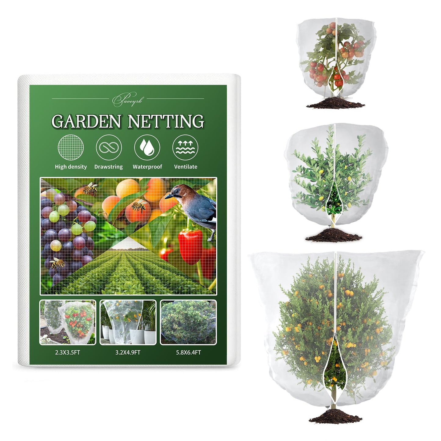Premium Garden Netting Blueberry Bush Netting Cover Garden Plant Covers Bags with Zipper & Drawstring, Fine Mesh Netting for Garden Protection, Garden Mesh Netting for Fruit Tree Shrubs (S)